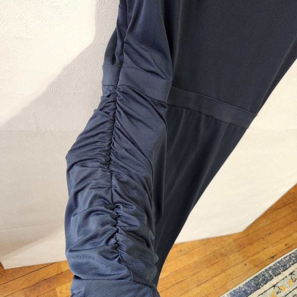 Ann Taylor Microstripe Dark Ruched Knee Length Stretch Career Dress Sz 12 Large - Picture 10 of 14